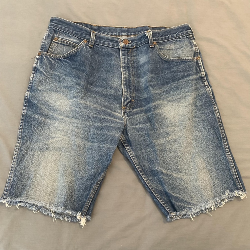 Vintage Roebucks Denim Shorts Mens 38 Blue Cutoff Frayed Hem‎ Bermuda 5 Pocket